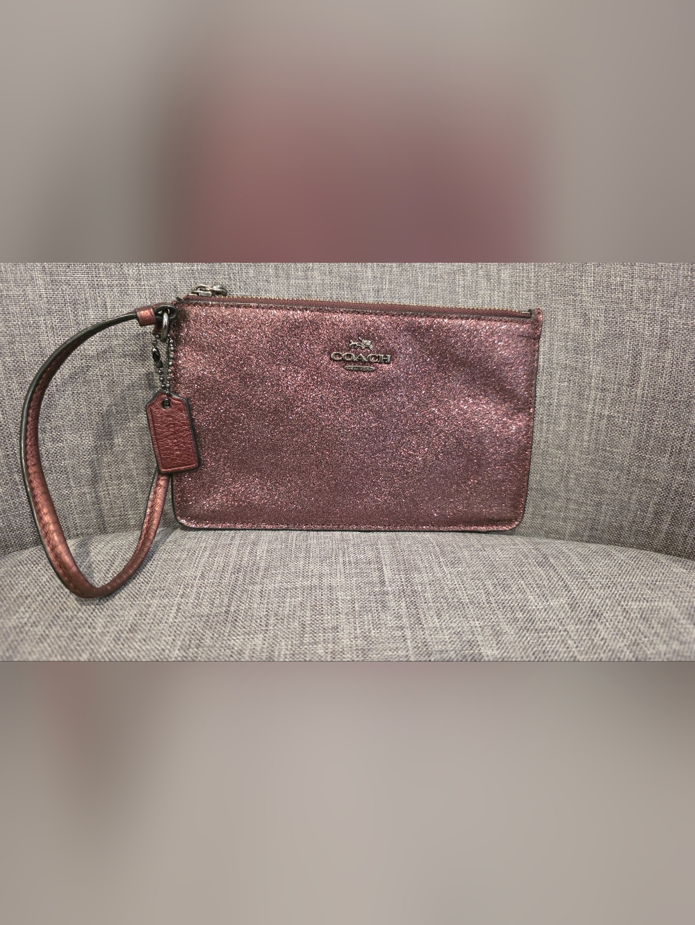 Coach Pink Glitter Zip Clutch!